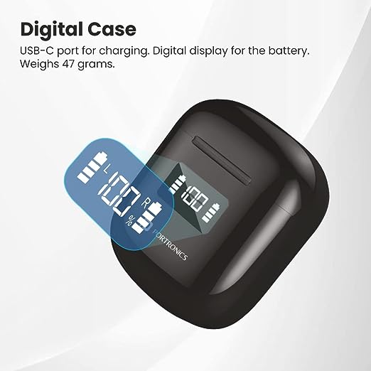 Portronics Harmonics Twins 26 TWS Earbuds with ENC, Bluetooth 5.1, 13mm Driver, 27Hrs Playtime, Digital Display, Type C Charging, Dual Mic.(Black) Portronics Harmonics Twins 26 TWS Earbuds with ENC, Bluetooth 5.1, 13mm Driver, 27Hrs Playtime, Digital Display, Type C Charging, Dual Mic.(Black)